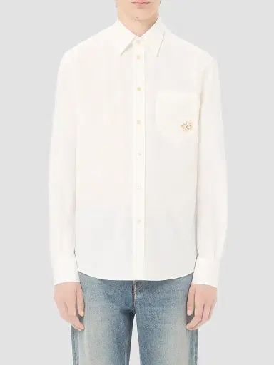 Valentino Garavani Men's Long-Sleeved Cotton Poplin Shirt with Embroidered Butterfly Patch | Thumbnail 3 Valentino Garavani Men's Long-Sleeved Cotton Poplin Shirt with Embroidered Butterfly Patch | Thumbnail 3