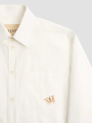 Valentino Garavani Men's Long-Sleeved Cotton Poplin Shirt with Embroidered Butterfly Patch | Thumbnail 6 Valentino Garavani Men's Long-Sleeved Cotton Poplin Shirt with Embroidered Butterfly Patch | Thumbnail 6