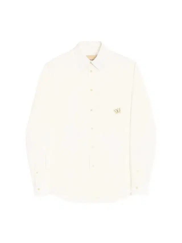 Valentino Garavani Men's Long-Sleeved Cotton Poplin Shirt with Embroidered Butterfly Patch