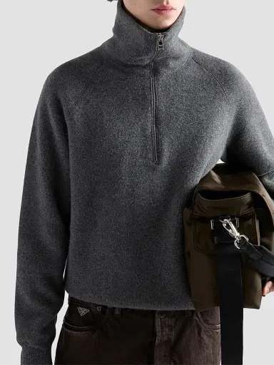 Prada Men's Wool and Cashmere Polo Sweater | Thumbnail 3 Prada Men's Wool and Cashmere Polo Sweater | Thumbnail 3