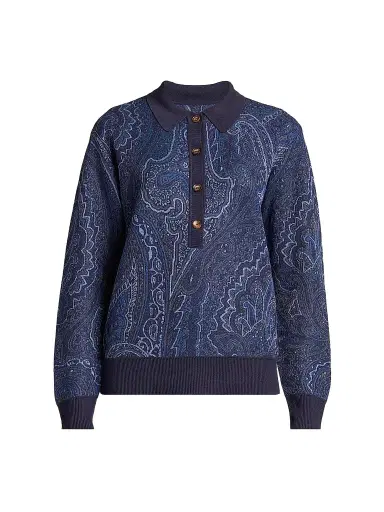 Etro Women's Paisley Knit Polo Top | Thumbnail 1 Etro Women's Paisley Knit Polo Top | Thumbnail 1