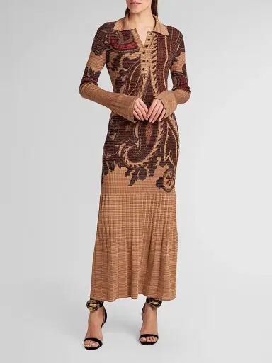 Etro Women's Stamped Paisley Knit Polo Maxi Dress | Thumbnail 2 Etro Women's Stamped Paisley Knit Polo Maxi Dress | Thumbnail 2