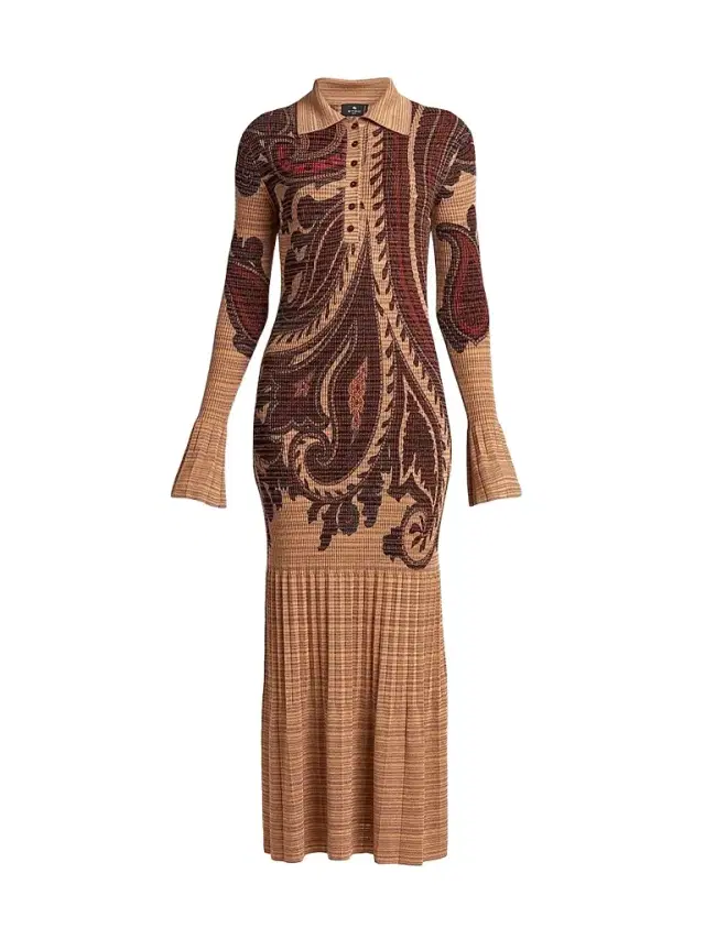 Etro Women's Stamped Paisley Knit Polo Maxi Dress