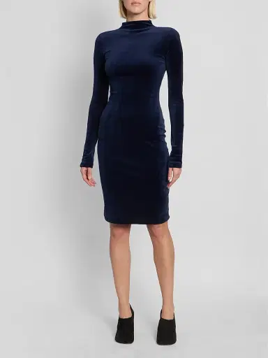 MM6 Maison Martin Margiela Women's Jersey Mock Turtleneck Knee-Length Dress | Thumbnail 2 MM6 Maison Martin Margiela Women's Jersey Mock Turtleneck Knee-Length Dress | Thumbnail 2