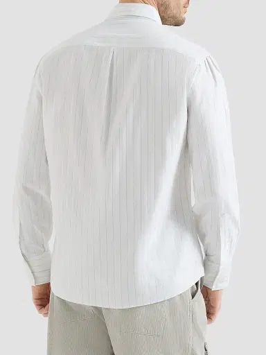 Brunello Cucinelli Men's Cotton Textured Striped Chevron Shirt with Button-Down Collar | Thumbnail 3 Brunello Cucinelli Men's Cotton Textured Striped Chevron Shirt with Button-Down Collar | Thumbnail 3