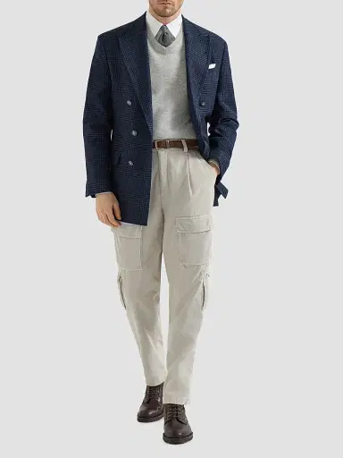Brunello Cucinelli Men's Cotton Textured Striped Chevron Shirt with Button-Down Collar | Thumbnail 6 Brunello Cucinelli Men's Cotton Textured Striped Chevron Shirt with Button-Down Collar | Thumbnail 6