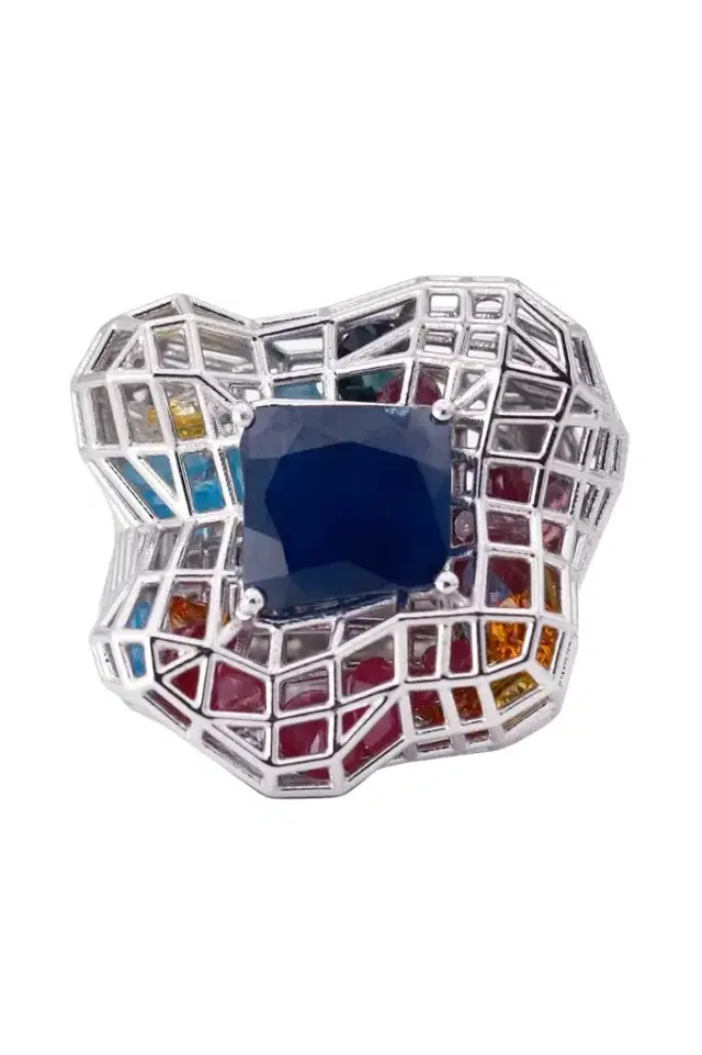 SARA KATHERINE JACOBSON Blue Sapphire Cagey Distorted Ring