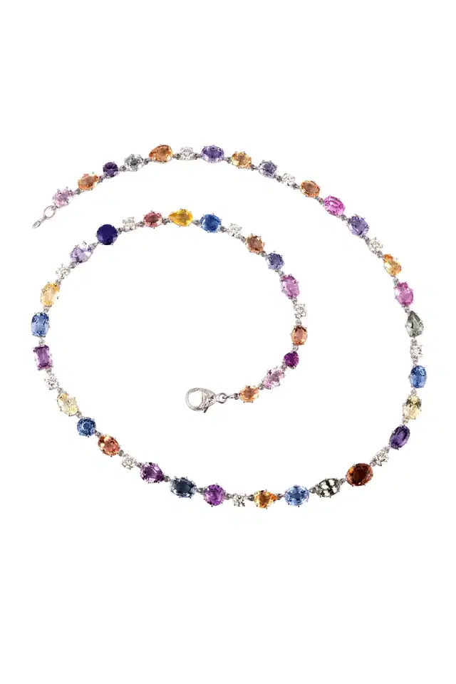 Sylva & Cie Pastel Sapphire Diamond Riviera Necklace