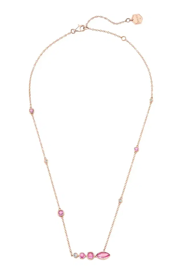 SHAY JEWELRY Pink Sapphire Diamond Riviera Station Necklace