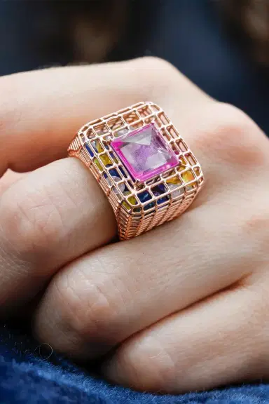 SARA KATHERINE JACOBSON Pink Sapphire Loud Cagey Ring | Thumbnail 2 SARA KATHERINE JACOBSON Pink Sapphire Loud Cagey Ring | Thumbnail 2