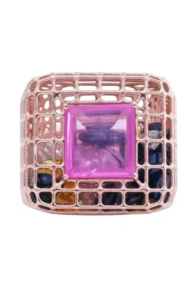 SARA KATHERINE JACOBSON Pink Sapphire Loud Cagey Ring | Thumbnail 1 SARA KATHERINE JACOBSON Pink Sapphire Loud Cagey Ring | Thumbnail 1
