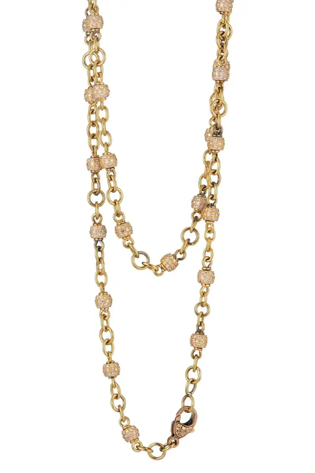 Sylva & Cie Diamond Beaded Barrel Necklace