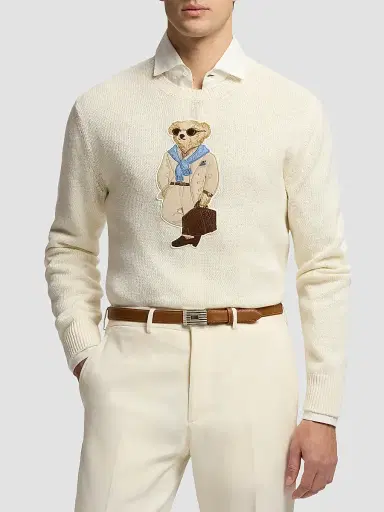 Ralph Lauren Purple Label Men's Polo Bear Silk-Linen Long-Sleeve Sweater | Thumbnail 4