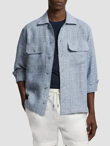 Ralph Lauren Purple Label Men's Windowpane Glen Plaid Linen Sport Shirt | Thumbnail 4 Ralph Lauren Purple Label Men's Windowpane Glen Plaid Linen Sport Shirt | Thumbnail 4