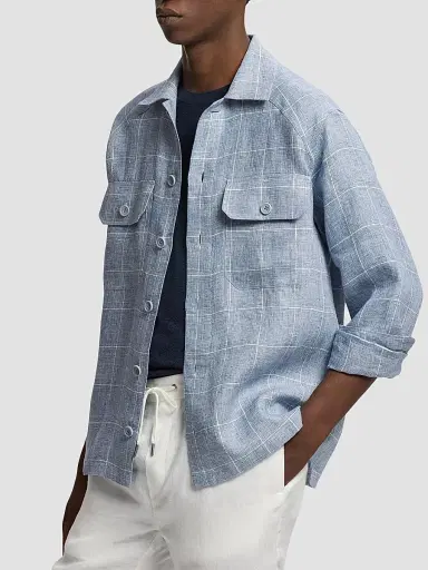 Ralph Lauren Purple Label Men's Windowpane Glen Plaid Linen Sport Shirt | Thumbnail 5 Ralph Lauren Purple Label Men's Windowpane Glen Plaid Linen Sport Shirt | Thumbnail 5