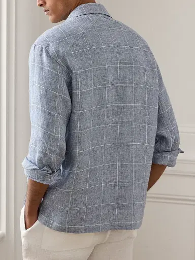Ralph Lauren Purple Label Men's Windowpane Glen Plaid Linen Sport Shirt | Thumbnail 8 Ralph Lauren Purple Label Men's Windowpane Glen Plaid Linen Sport Shirt | Thumbnail 8