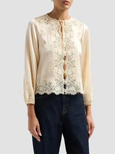 DÔEN Women's Lucine Lace-Trim Silk Blouse | Thumbnail 4 DÔEN Women's Lucine Lace-Trim Silk Blouse | Thumbnail 4