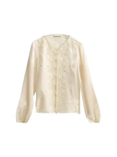 DÔEN Women's Lucine Lace-Trim Silk Blouse | Thumbnail 1 DÔEN Women's Lucine Lace-Trim Silk Blouse | Thumbnail 1