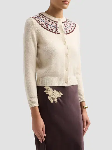 DÔEN Women's Olympe Fair Isle-Inspired Cashmere Cardigan | Thumbnail 4