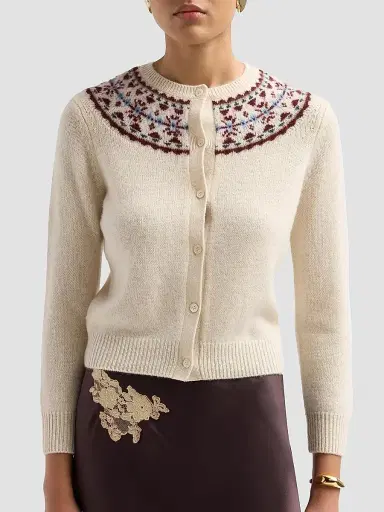 DÔEN Women's Olympe Fair Isle-Inspired Cashmere Cardigan | Thumbnail 5