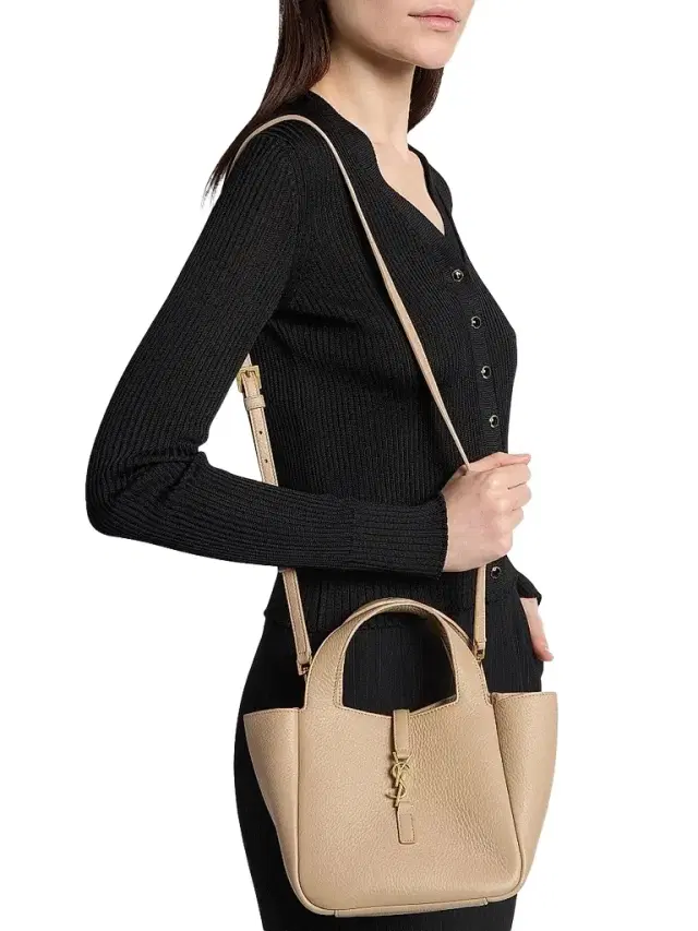 Saint Laurent Women's Le 5 à 7 Baby Bea Top Handle Bag in Grained Leather