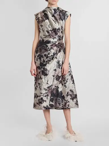 Erdem Women's Draped Floral Textured Satin Midi Dress | Thumbnail 2 Erdem Women's Draped Floral Textured Satin Midi Dress | Thumbnail 2