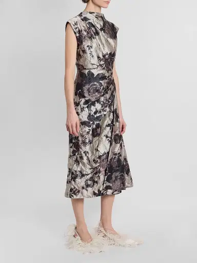 Erdem Women's Draped Floral Textured Satin Midi Dress | Thumbnail 4 Erdem Women's Draped Floral Textured Satin Midi Dress | Thumbnail 4