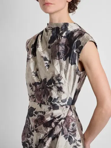 Erdem Women's Draped Floral Textured Satin Midi Dress | Thumbnail 5 Erdem Women's Draped Floral Textured Satin Midi Dress | Thumbnail 5