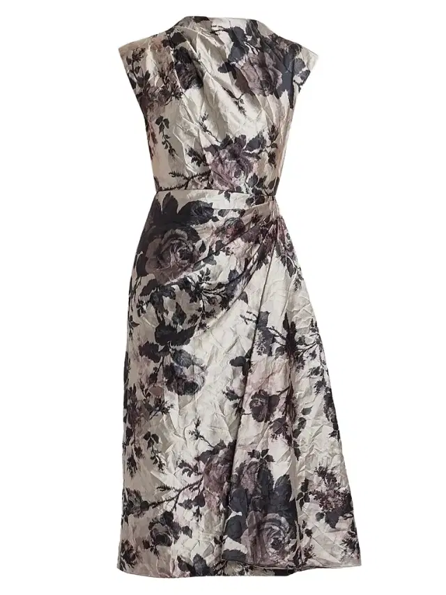 Erdem Women's Draped Floral Textured Satin Midi Dress
