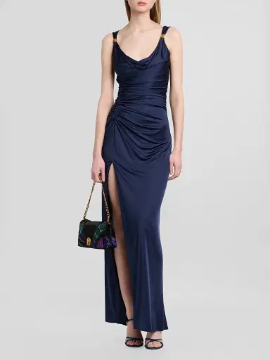Versace Women's Medusa Button Liquid Jersey Gown | Thumbnail 2 Versace Women's Medusa Button Liquid Jersey Gown | Thumbnail 2