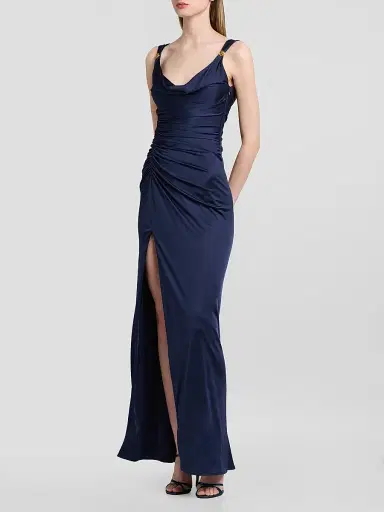 Versace Women's Medusa Button Liquid Jersey Gown | Thumbnail 4 Versace Women's Medusa Button Liquid Jersey Gown | Thumbnail 4