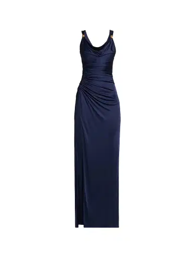 Versace Women's Medusa Button Liquid Jersey Gown | Thumbnail 1 Versace Women's Medusa Button Liquid Jersey Gown | Thumbnail 1