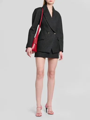 Versace Women's Pinstripe Wool Twill Mini Skirt | Thumbnail 2 Versace Women's Pinstripe Wool Twill Mini Skirt | Thumbnail 2