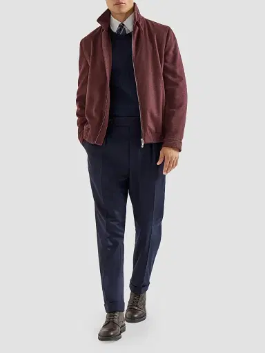 Brunello Cucinelli Men's Virgin Wool Beaver Cloth Bomber Jacket with Zipper | Thumbnail 2 Brunello Cucinelli Men's Virgin Wool Beaver Cloth Bomber Jacket with Zipper | Thumbnail 2