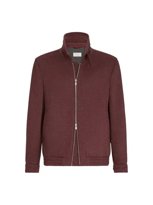 Brunello Cucinelli Men's Virgin Wool Beaver Cloth Bomber Jacket with Zipper