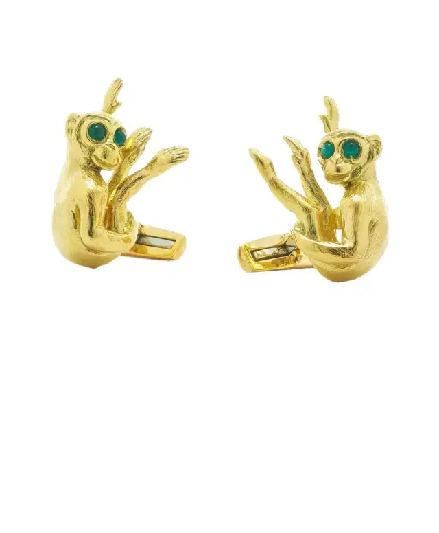 DAVID WEBB Emerald Monkey Cufflinks