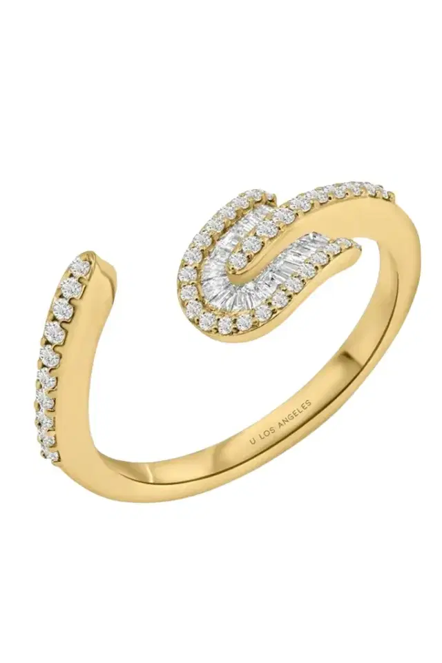 U LOS ANGELES Diamond Baguette U Twist Open Ring