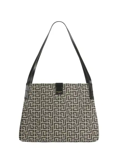 Balmain Medium Release Shopper bag in monogram jacquard and calfskin leather | Thumbnail 1 Balmain Medium Release Shopper bag in monogram jacquard and calfskin leather | Thumbnail 1