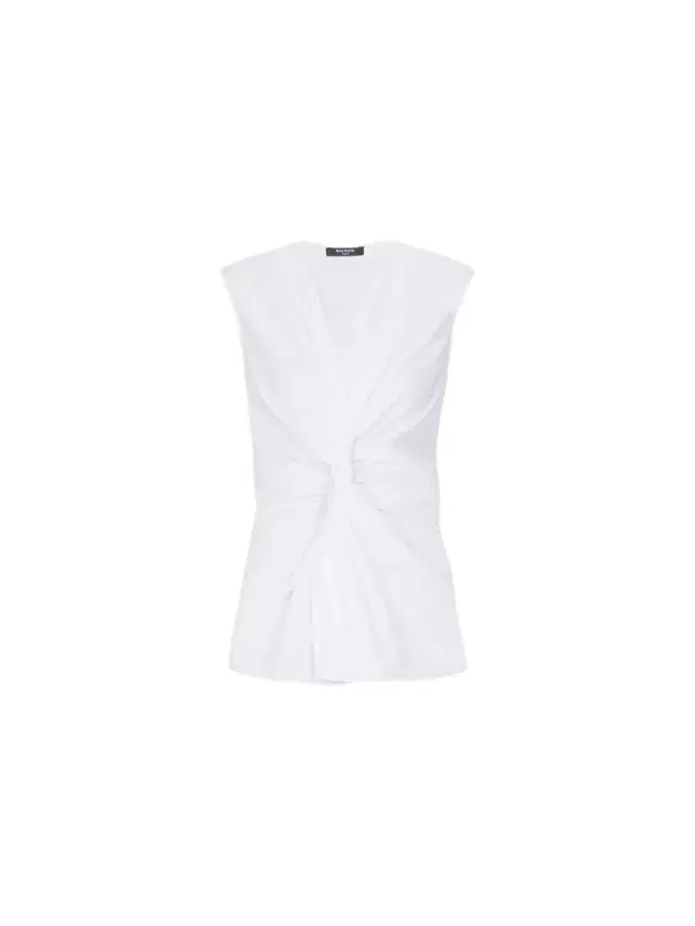 Draped sleeveless cotton poplin shirt Draped sleeveless cotton poplin shirt