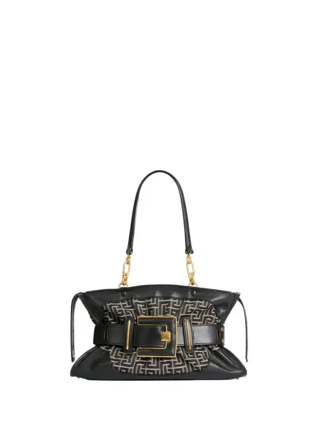 Balmain Leather and monogram jacquard Anthem bag