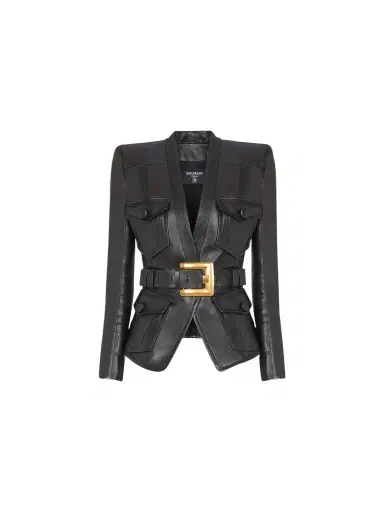 Balmain 1-button belted leather jacket | Thumbnail 1 Balmain 1-button belted leather jacket | Thumbnail 1