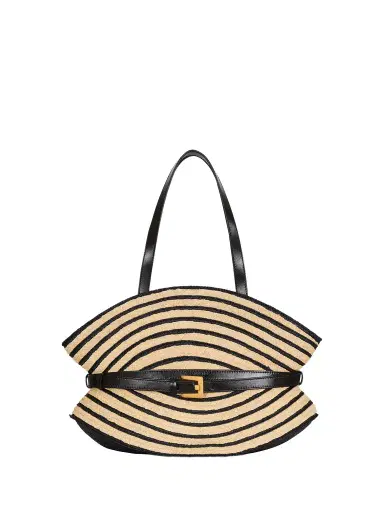 Balmain Medium Shuffle bag in smooth leather and two-tone raffia | Thumbnail 1