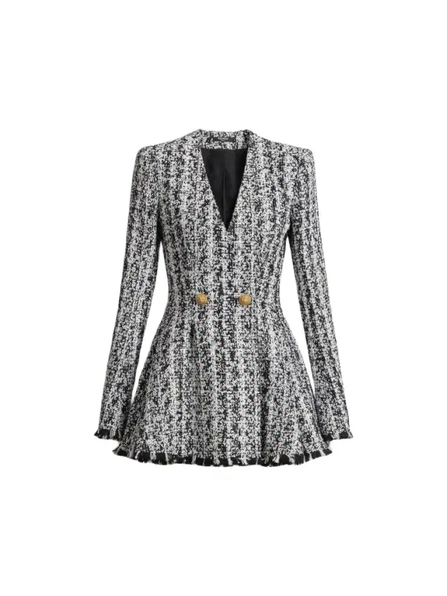 Balmain Two-tone flared tweed dress