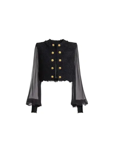 Balmain Cropped tweed and muslin jacket | Thumbnail 1 Balmain Cropped tweed and muslin jacket | Thumbnail 1