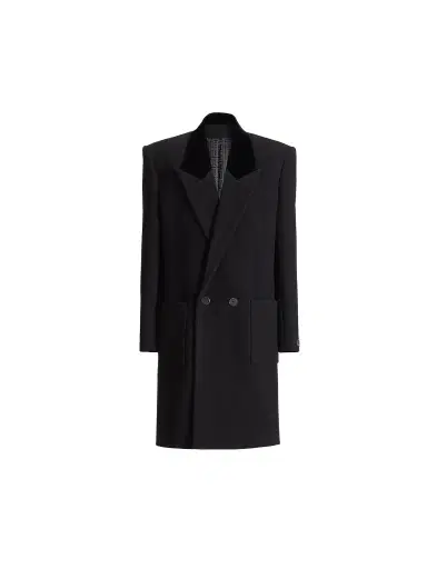 Balmain Long wool and velvet coat | Thumbnail 1 Balmain Long wool and velvet coat | Thumbnail 1