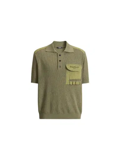 Balmain Vintage Utility ribbed knit polo | Thumbnail 1 Balmain Vintage Utility ribbed knit polo | Thumbnail 1