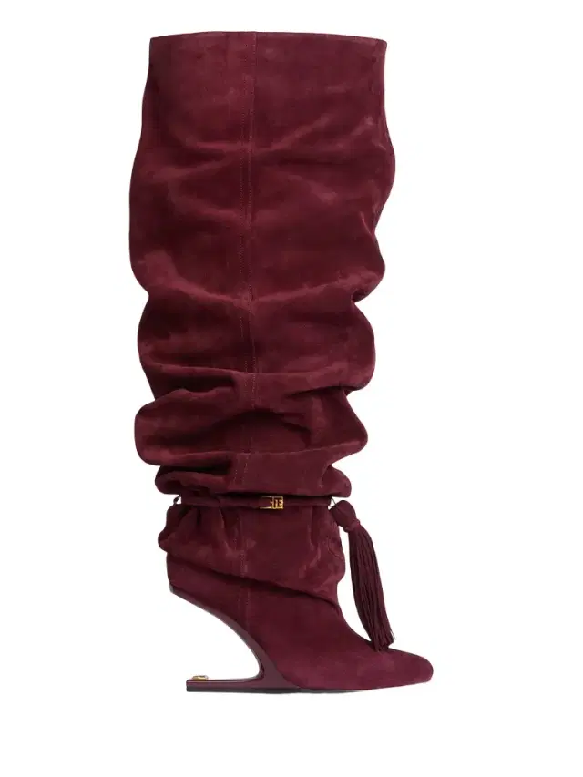 Balmain No Wedge suede leather thigh-high boots with tassel