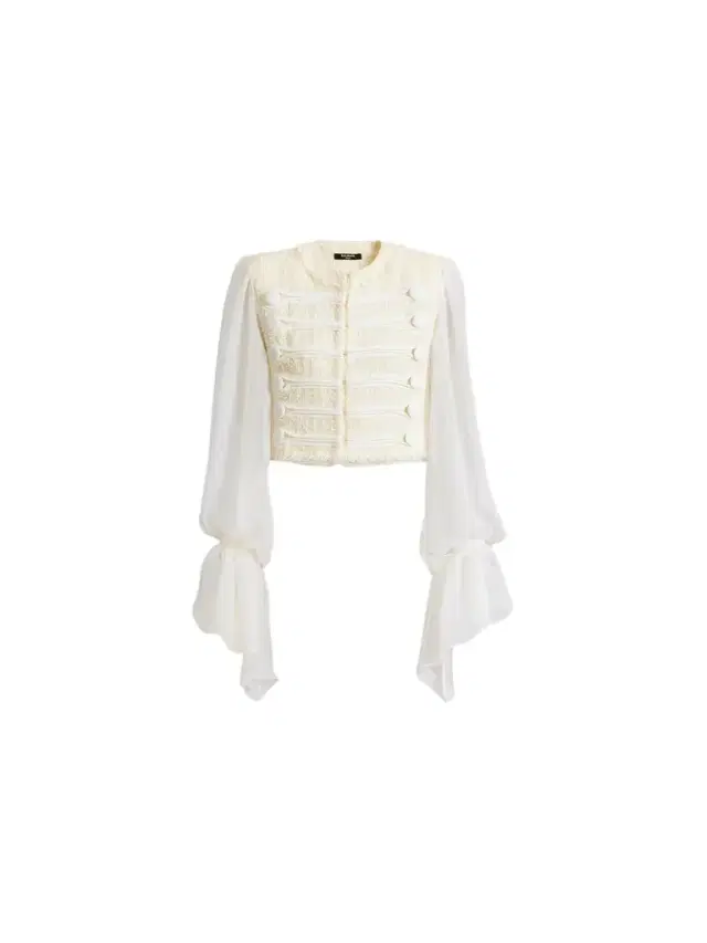 Balmain Cropped tweed and muslin jacket with frogging