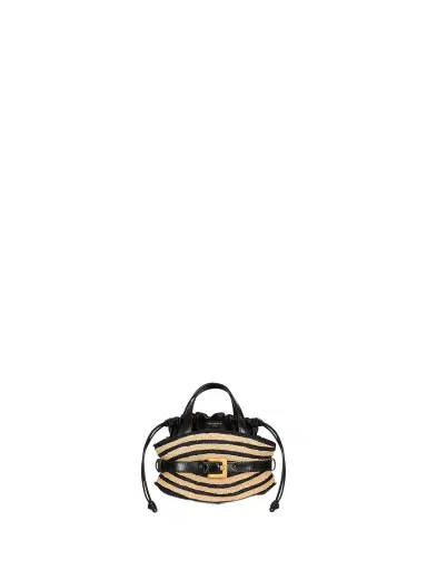 Balmain Mini Shuffle bag in smooth leather and raffia | Thumbnail 1 Balmain Mini Shuffle bag in smooth leather and raffia | Thumbnail 1
