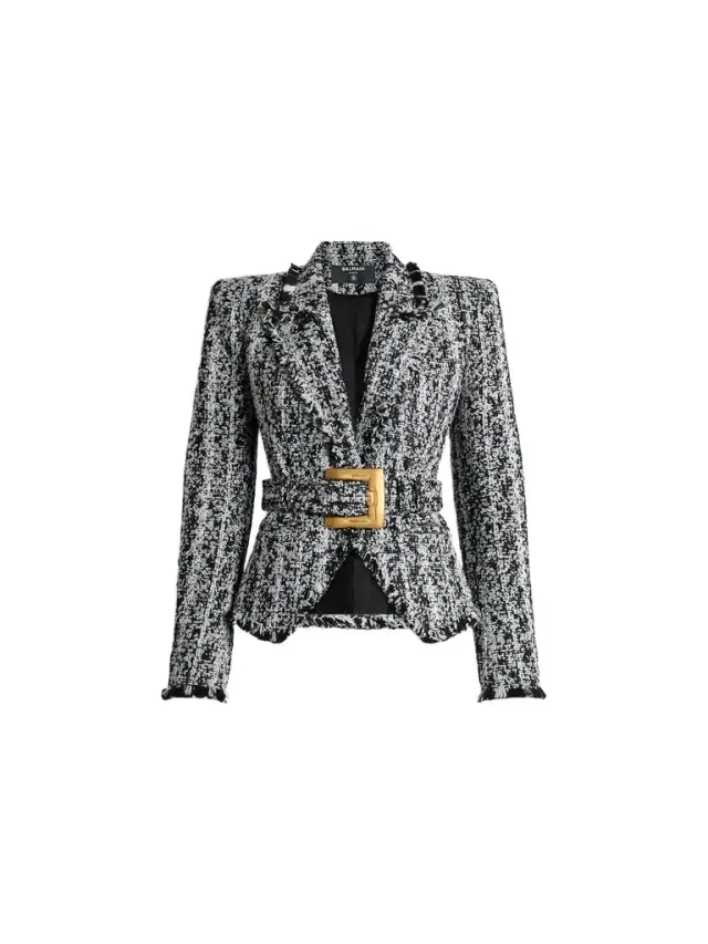 Two-tone tweed belted jacket Two-tone tweed belted jacket